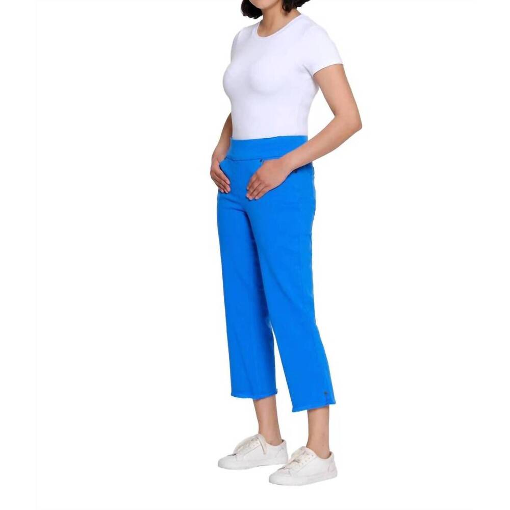 NEW SLIMSATION BY MULTIPLES pull on five pocket crop pants in blue